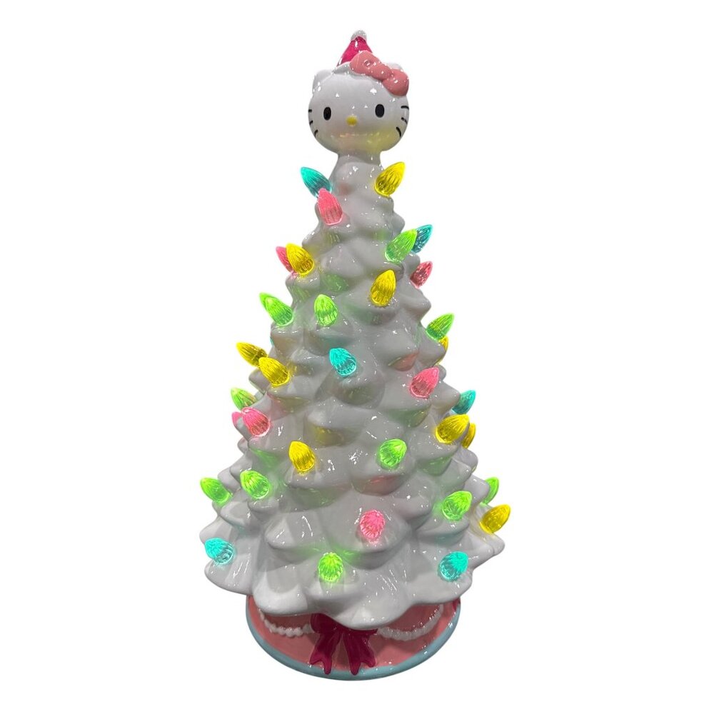 Hello Kitty Ceramic Christmas Tree With Multi-Color Lights 12" By Ikonic